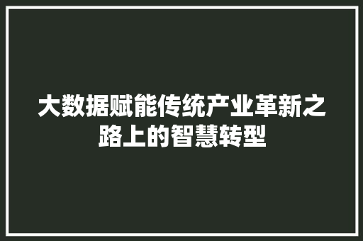大数据赋能传统产业革新之路上的智慧转型