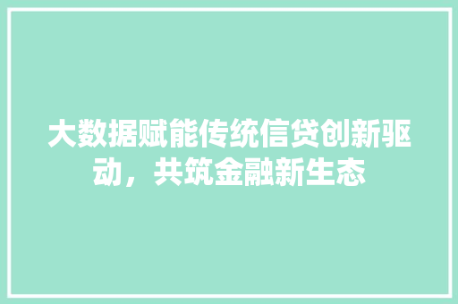 大数据赋能传统信贷创新驱动，共筑金融新生态