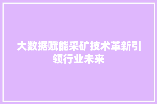 大数据赋能采矿技术革新引领行业未来