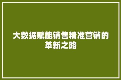 大数据赋能销售精准营销的革新之路