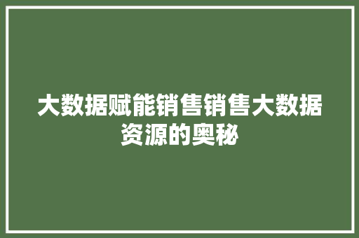 大数据赋能销售销售大数据资源的奥秘