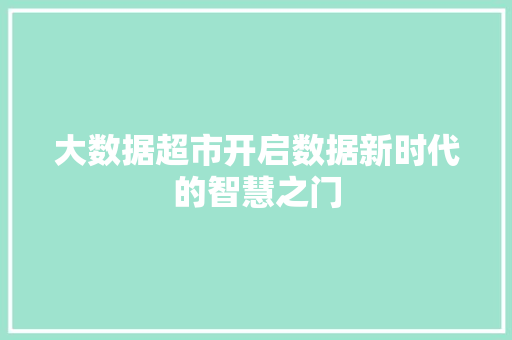 大数据超市开启数据新时代的智慧之门