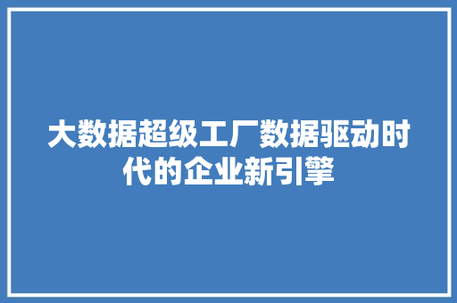 大数据超级工厂数据驱动时代的企业新引擎