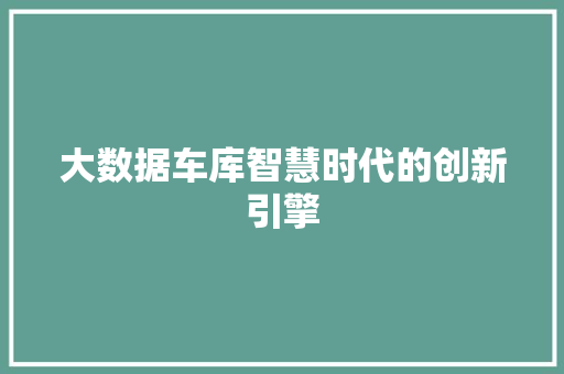 大数据车库智慧时代的创新引擎