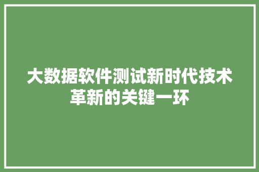 大数据软件测试新时代技术革新的关键一环