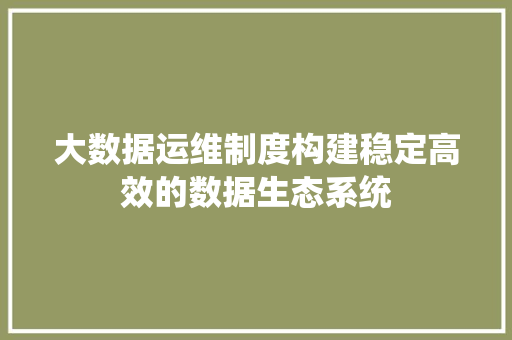大数据运维制度构建稳定高效的数据生态系统