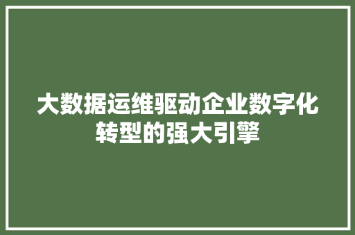 大数据运维驱动企业数字化转型的强大引擎