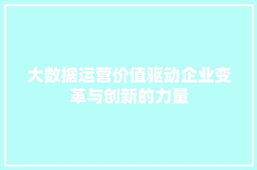 大数据运营价值驱动企业变革与创新的力量
