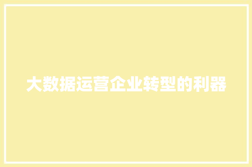 大数据运营企业转型的利器