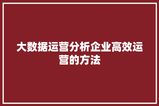 大数据运营分析企业高效运营的方法