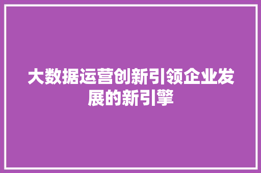 大数据运营创新引领企业发展的新引擎