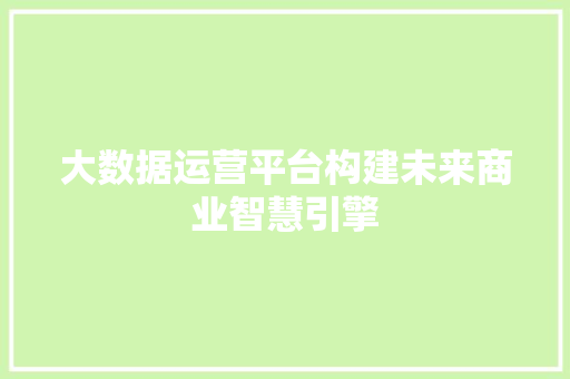 大数据运营平台构建未来商业智慧引擎