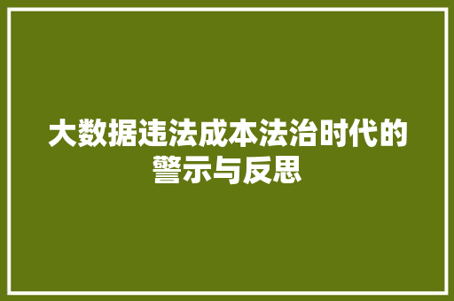 大数据违法成本法治时代的警示与反思