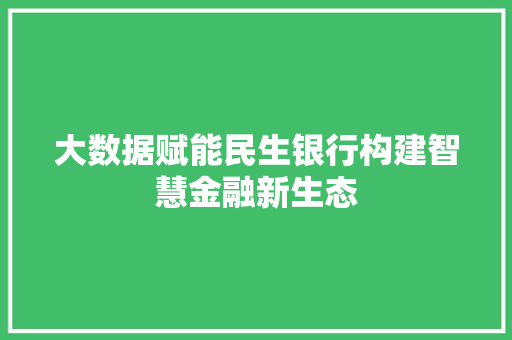 大数据赋能民生银行构建智慧金融新生态