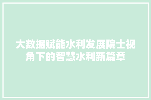 大数据赋能水利发展院士视角下的智慧水利新篇章