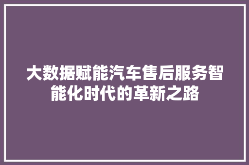 大数据赋能汽车售后服务智能化时代的革新之路