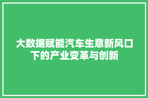 大数据赋能汽车生意新风口下的产业变革与创新