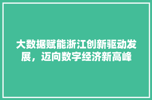 大数据赋能浙江创新驱动发展，迈向数字经济新高峰