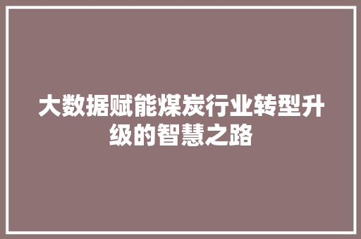 大数据赋能煤炭行业转型升级的智慧之路