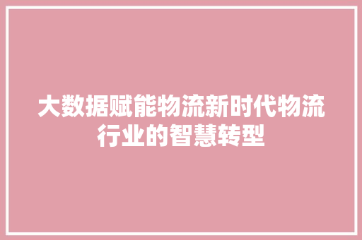 大数据赋能物流新时代物流行业的智慧转型