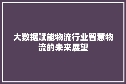 大数据赋能物流行业智慧物流的未来展望