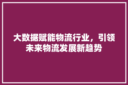 大数据赋能物流行业，引领未来物流发展新趋势