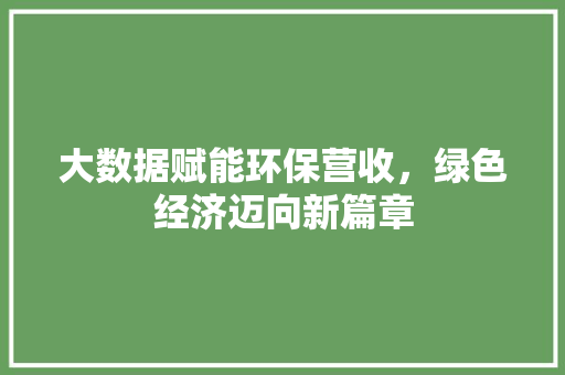 大数据赋能环保营收，绿色经济迈向新篇章