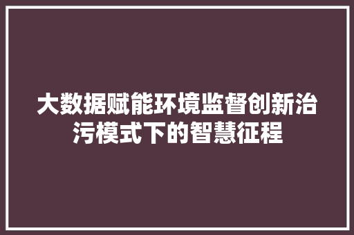 大数据赋能环境监督创新治污模式下的智慧征程