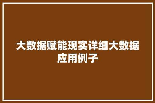 大数据赋能现实详细大数据应用例子