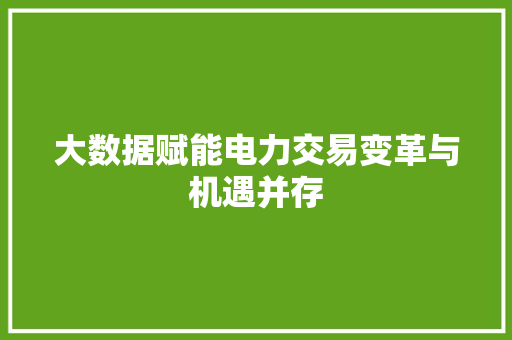 大数据赋能电力交易变革与机遇并存