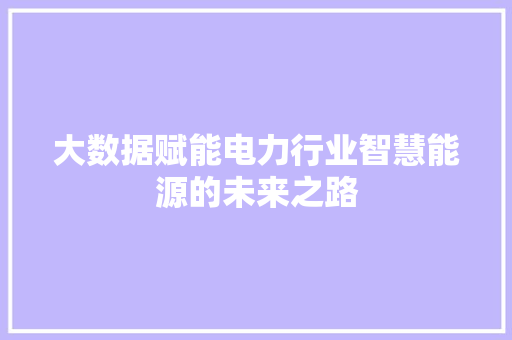 大数据赋能电力行业智慧能源的未来之路