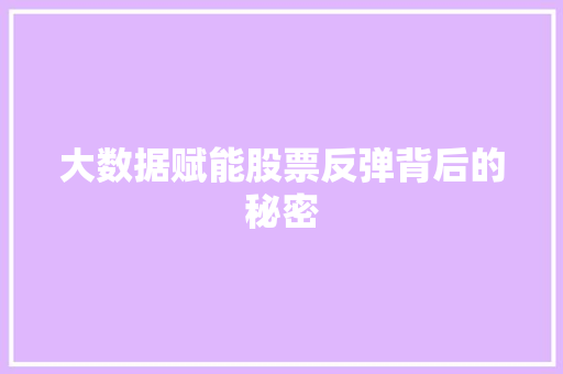 大数据赋能股票反弹背后的秘密