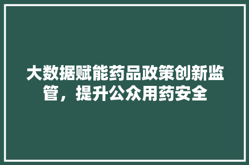 大数据赋能药品政策创新监管，提升公众用药安全