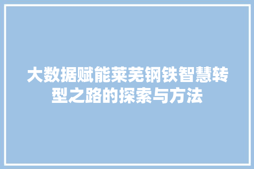 大数据赋能莱芜钢铁智慧转型之路的探索与方法