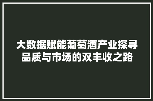 大数据赋能葡萄酒产业探寻品质与市场的双丰收之路