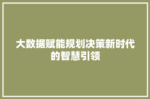 大数据赋能规划决策新时代的智慧引领