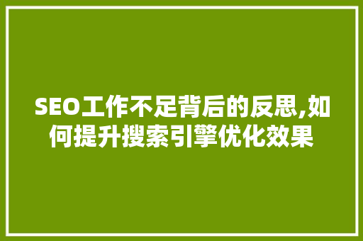 SEO工作不足背后的反思,如何提升搜索引擎优化效果 项目报告