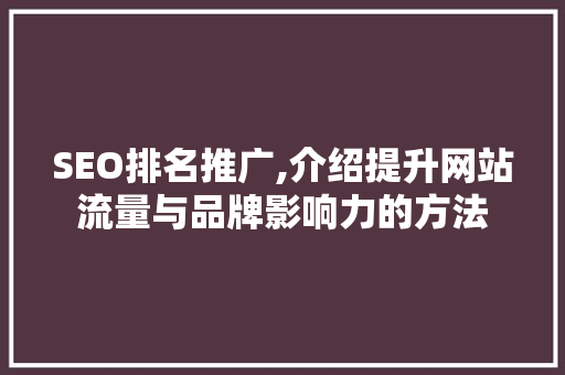 SEO排名推广,介绍提升网站流量与品牌影响力的方法 MySQL