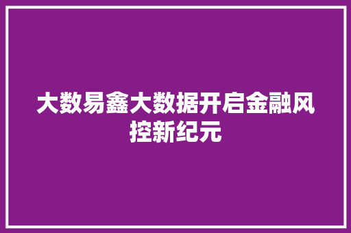 大数易鑫大数据开启金融风控新纪元