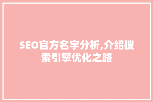 SEO官方名字分析,介绍搜索引擎优化之路