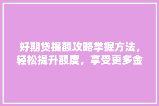 好期贷提额攻略掌握方法，轻松提升额度，享受更多金融服务