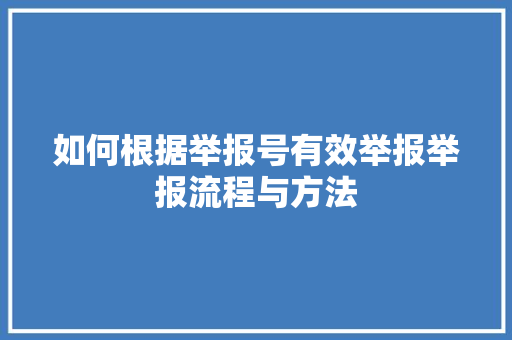 如何根据举报号有效举报举报流程与方法