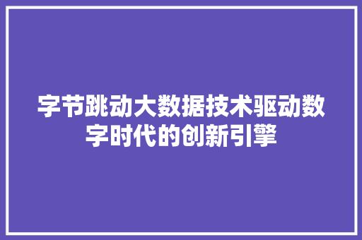 字节跳动大数据技术驱动数字时代的创新引擎