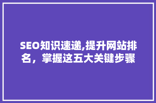 SEO知识速递,提升网站排名，掌握这五大关键步骤 网站建设
