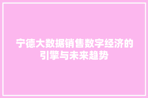 宁德大数据销售数字经济的引擎与未来趋势