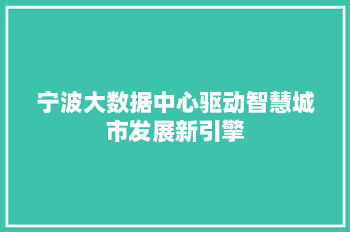 宁波大数据中心驱动智慧城市发展新引擎