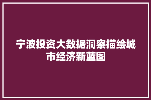宁波投资大数据洞察描绘城市经济新蓝图