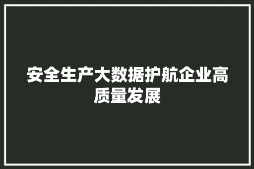 安全生产大数据护航企业高质量发展