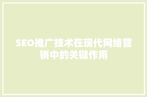 SEO推广技术在现代网络营销中的关键作用 项目报告