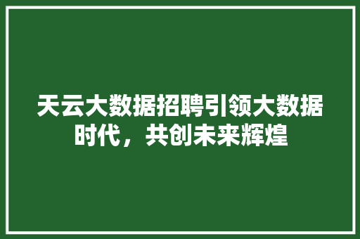 天云大数据招聘引领大数据时代，共创未来辉煌